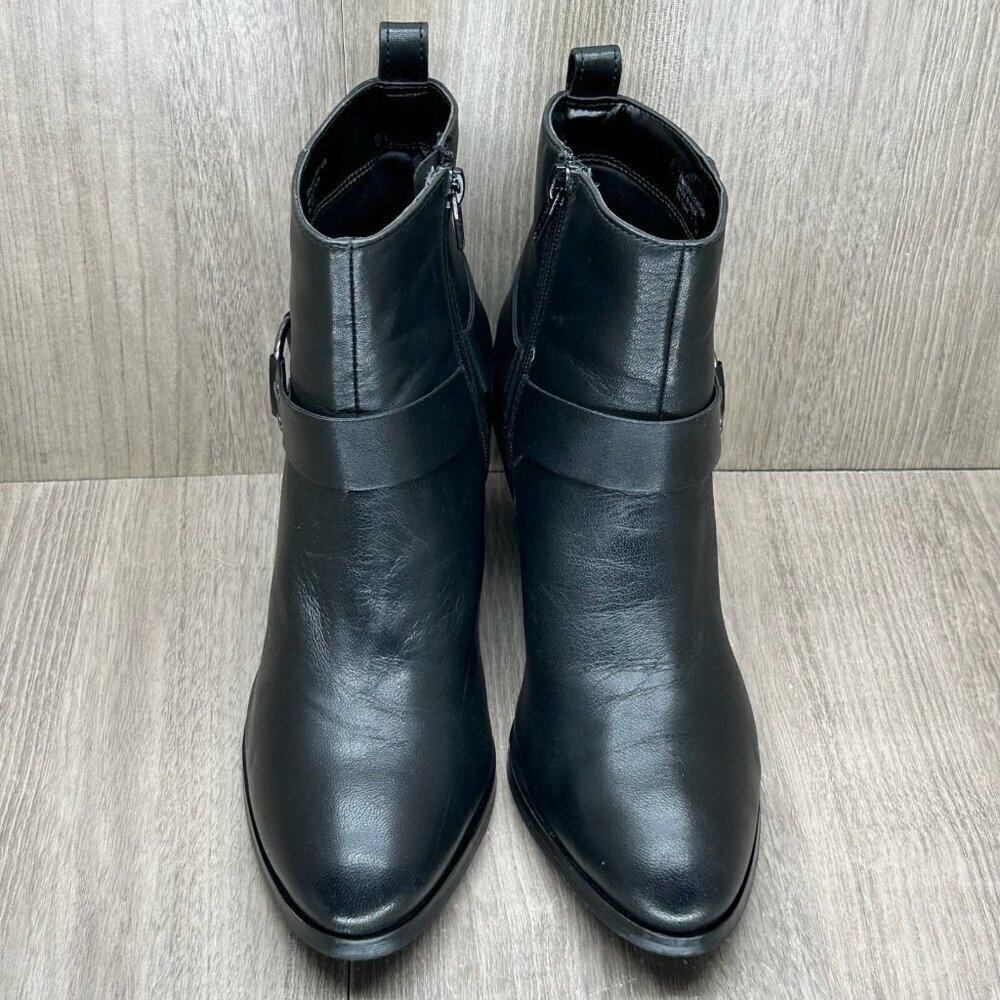 House of Harlow 1960 Boots Women 8 Portia Biker Harness Block Heel Leather Black - Picture 1 of 14